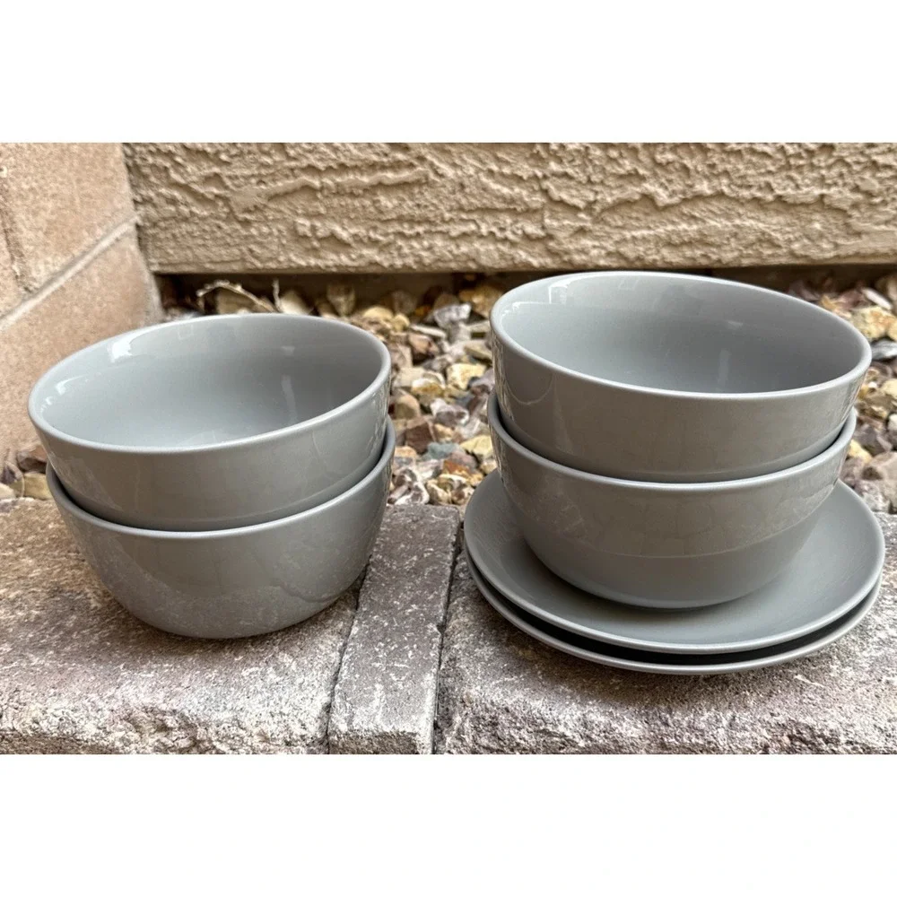 Project 62 Gray Glossy Stoneware 2 Salad Plates 4‎ Jumbo Cereal Soup Bowls